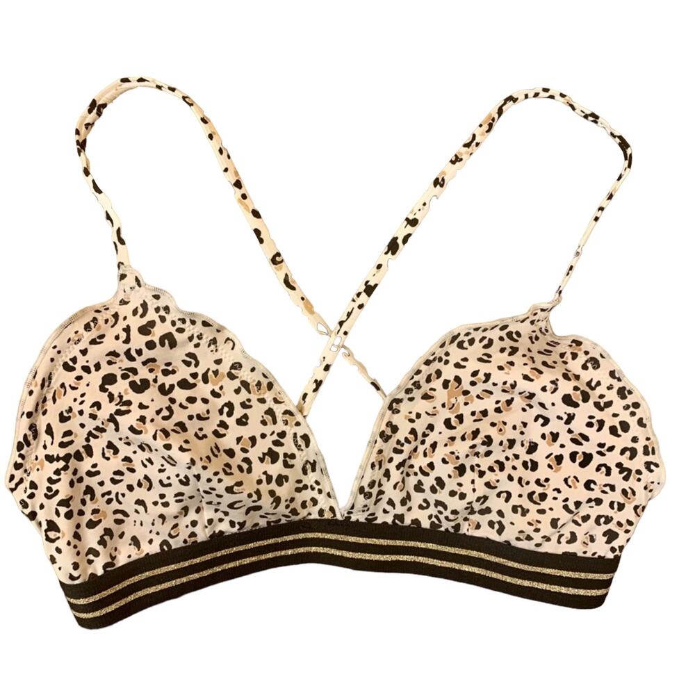 H&M Womens Leopard Bathing Suit Bikini Top Sz S Gold & Black Bralette Coquette